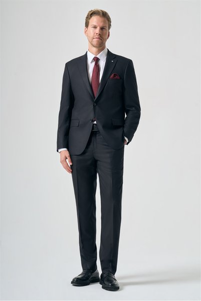 İmza Black Mono Collar Striped 6 Drop Comfort Fit Full Lining Flexible Suit 1...