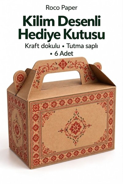 roco paper Kraft pakovanje i poklon kutija sa ručkom sa kilim uzorkom, 6 koma...