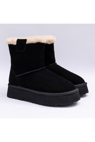VAGAM Γυναικείες μπότες 2221, φυσικό δέρμα, τύπου UGG, Μαύρο, 39