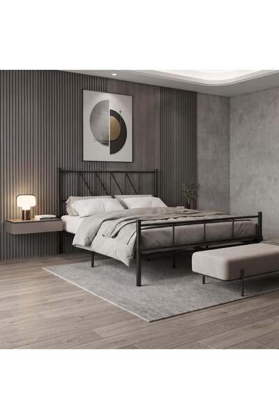 NO BRAND سرير حديد مودرن أسود 120×190 سم بارتفاع 110 سم