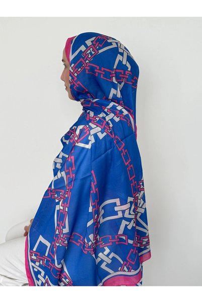 Hepsi Moda Square Chain Pattern Soft Shawl - Blue & Pink