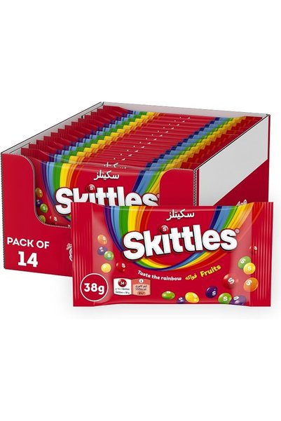 Skittles Fruit Skittles Pouch of Candy Coated Chewy Lens Fruit, 38g x 14