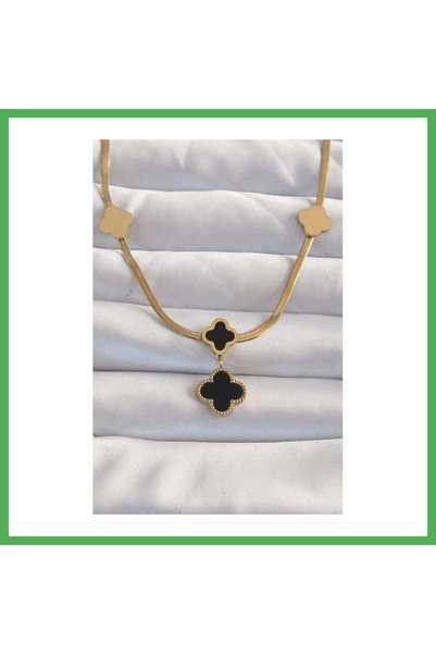 Nur store Çanta 316L Steel Gold Color Italian Chain Enamel Clover Necklace Be...