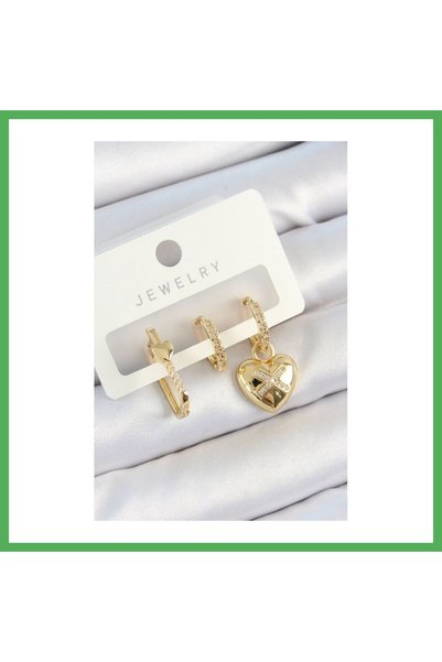 Nur store Çanta Brass Zircon Stone Model Gold Color 3-Piece Double Women's Ea...
