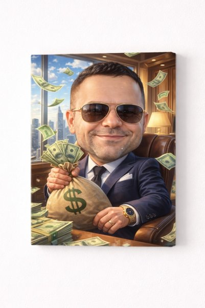 Fabricacucadouri.ro Tablou Canvas Caricatură Miliardar Personalizată – Cadou ...