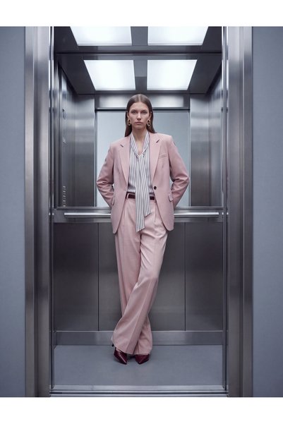 Koton Women Pink Plain Notch Lapel Collar Long Sleeves Blazer