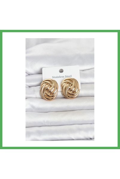 Nur store Çanta 316L Steel Gold Color Motif Pattern Model Women's Earrings Be...
