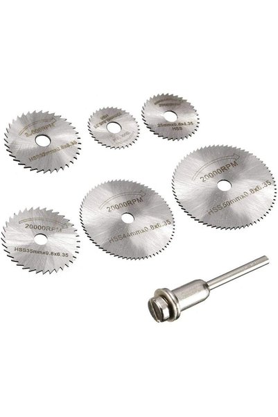 2 Brothers 7 pcs HSS Mini Circular Saw Blades Set with 1/8 inch Straight Shan...