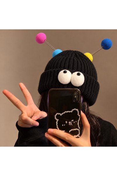 synshop Μαύρο Kawaiii Fun Teen Boys Girls Παιδικό Χειμερινό Καπέλο με Λεπτομέ...