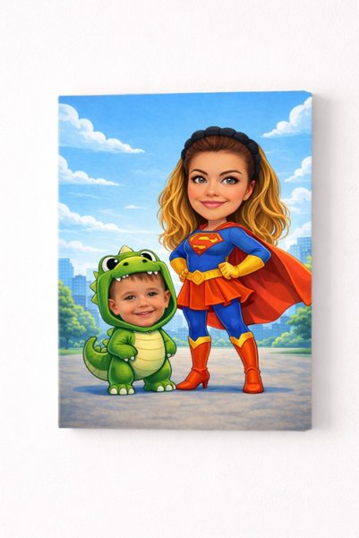 Fabricacucadouri.ro Tablou Canvas Caricatură Mamă și Copil Personalizată - Ca...