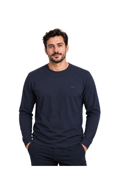 BattalModa تي شيرت أساسي بأكمام طويلة باللون الأزرق الداكن M-L-XL-2XL