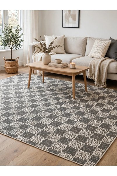 BIYIKLI PİYADE Dual-Use Non-Slip Base Modern Geometric Carpet Cover Savan 9 m...