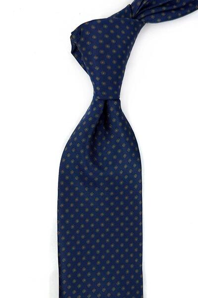 Kravatkolik Navy Blue Floral Pattern Classic Tie with Handkerchief Kk14115