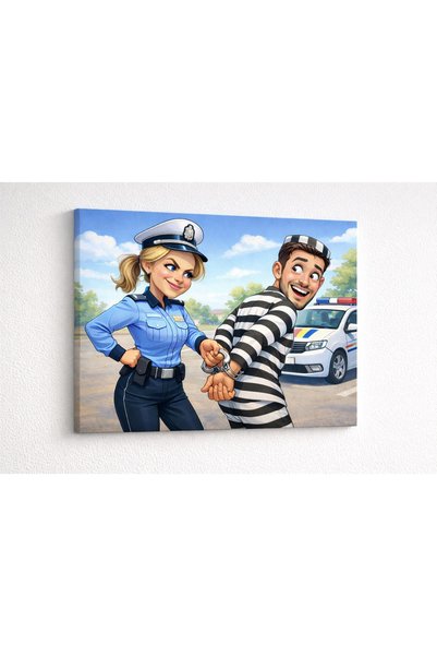 Fabricacucadouri.ro Tablou Canvas Caricatură Polițistă și Prizonier – Cuplu A...