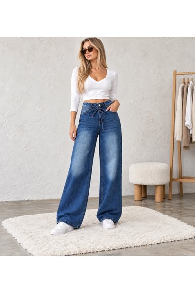 yourshıne denım co. High Waisted Belt with Cord Detail Loose Fit Denim/Jeans ...
