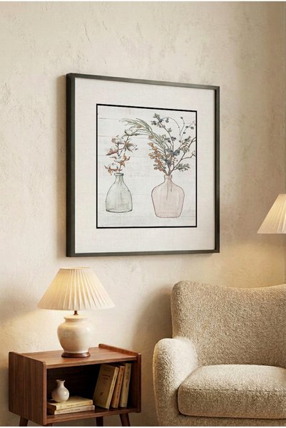 Zevahir Mobilya Dekorasyon 1 Piece Black Wooden Framed Minimalist Vase and Dr...