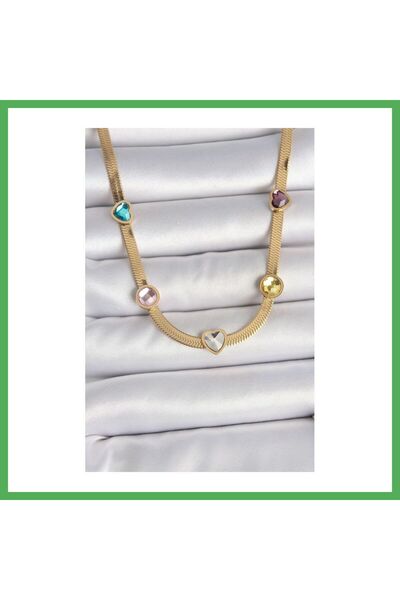 Nur store Çanta 316L Steel Gold Color Italian Chain Colorful Zircon Stone Fig...