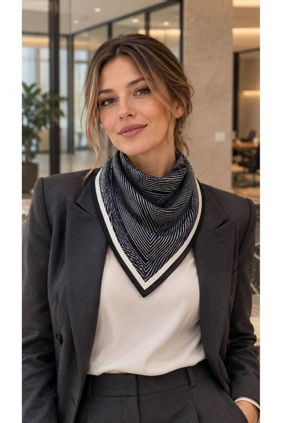 BALIENTE وشاح نسائي قطني منقوش بخطوط سوداء مقاس 70x70 سم