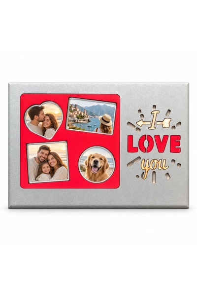 Fabricacucadouri.ro Rama foto colaj I Love You, argintiu si rosu – 4 fotograf...
