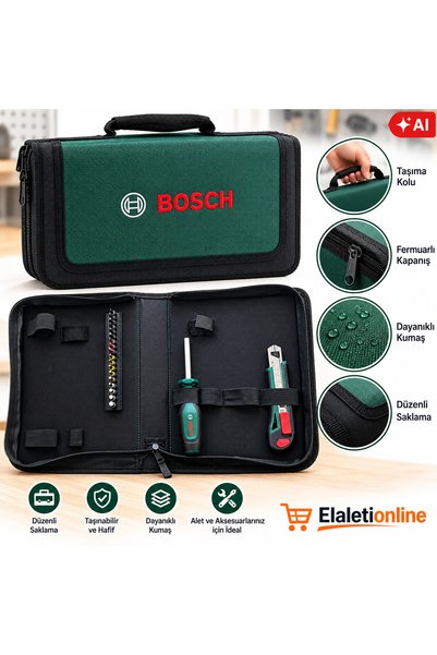 Bosch Kumaş Çanta, Maket Bıçağı,Tornovida Tutucu ve Bits Uç Set