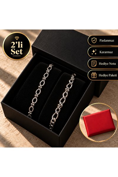 VORQEN Set of 2 Stainless Steel Bracelets - Gift for Lover, Friend - Non-Tarn...