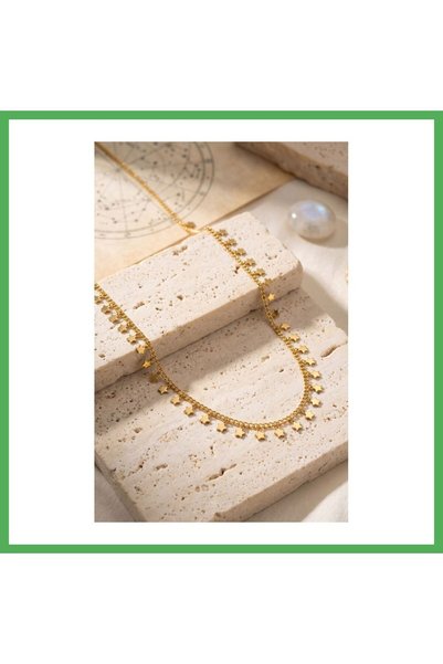 Nur store Çanta Gold Color Star Sequin Model 60 cm Women's Necklace Bezoss