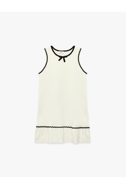 Koton Girls White Plain Round Neck Sleeveless Dress