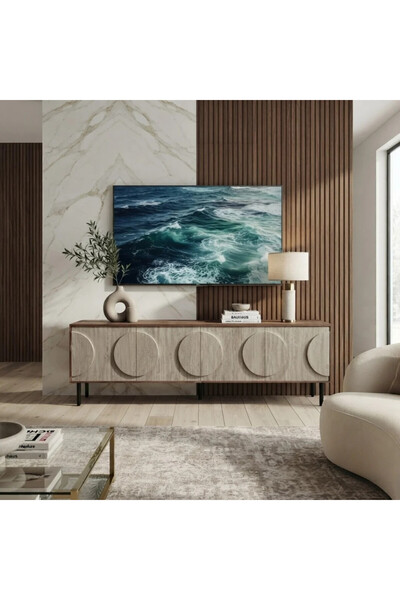 Al Hadaya Mall طاولة بلازما من خشب بتصميم عصري ــ بني وبيج ــ 200×40×55 سم