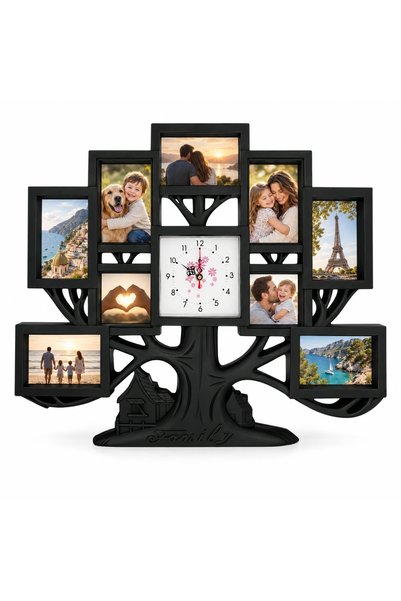 Fabricacucadouri.ro Rama foto colaj Arbore Family cu ceas, negru – 9 fotograf...