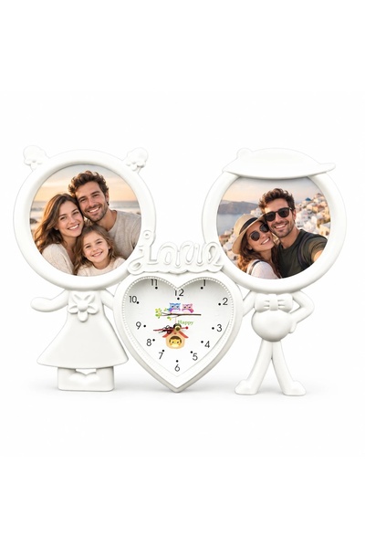 Fabricacucadouri.ro Rama foto colaj Figurine si ceas inima, alb – 2 fotografi...