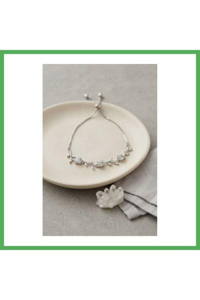 Nur store Çanta Silver Color Zircon Stone Brass Ivy Flower Model Elevator Bra...