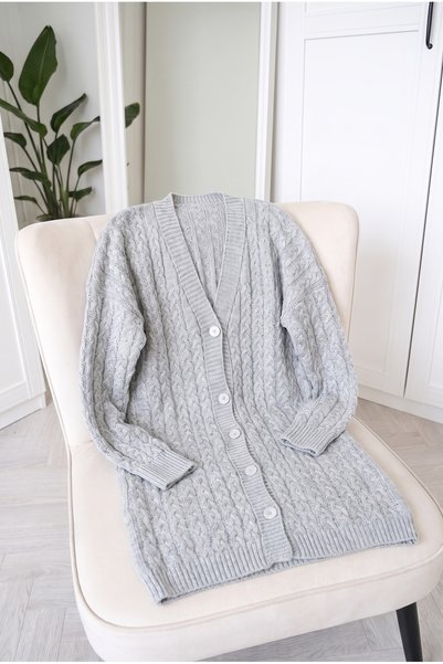Kirazca Butik كارديجان نسائي طويل منسوج بنمط سيلانيك وأزرار 90 سم