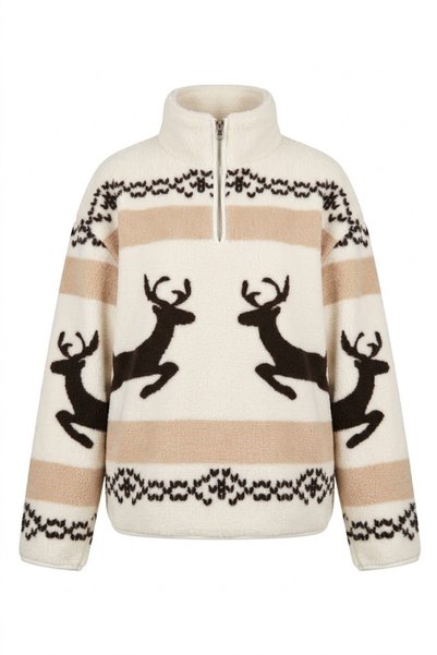 Mzr Collection Beige - Half Zipper Ceylan Patterned Sweat Beige