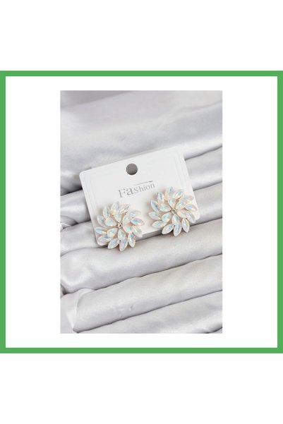 Nur store Çanta White Color Crystal Stone Flower Model Women's Earrings Bezoss
