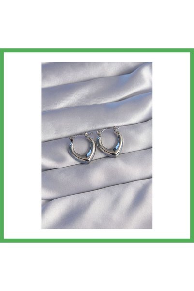 Nur store Çanta 316L Steel Silver Color Earrings with Oval Design Inside Bezoss
