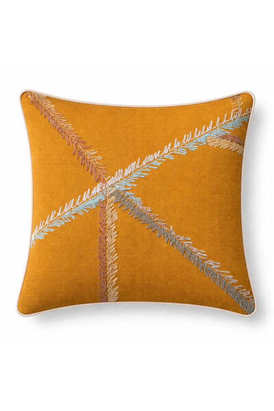 CASA NATURALE Leaf Cinnamon Embroidered Throw Pillow Cover