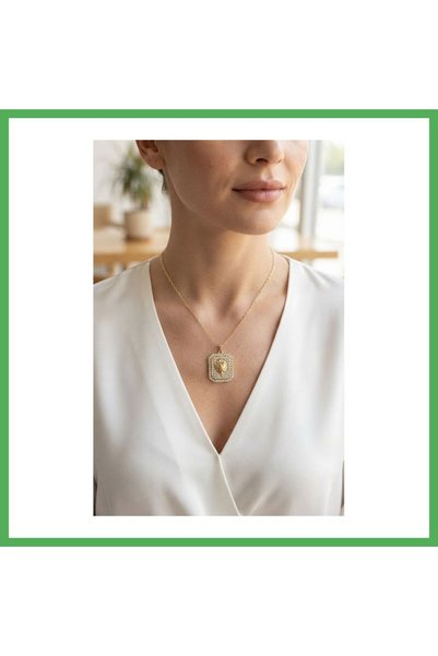 Nur store Çanta 316L Steel Chain Gold Lion Medallion Model Zircon Stone Women...