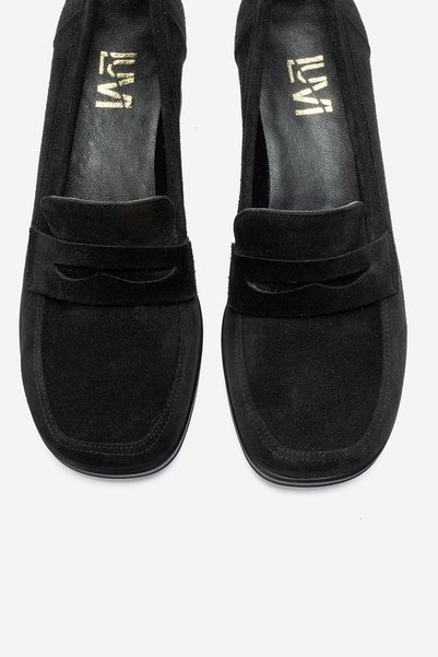 LuviShoes KELLYS Siyah Süet Hakiki Deri Kadın Topuklu Loafer Ayakkabı