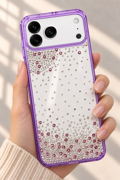 Kipgsm iPhone 18 Pro Max Uyumlu Kılıf Kamera Korumalı Damla Taşlı Simli Arkas...