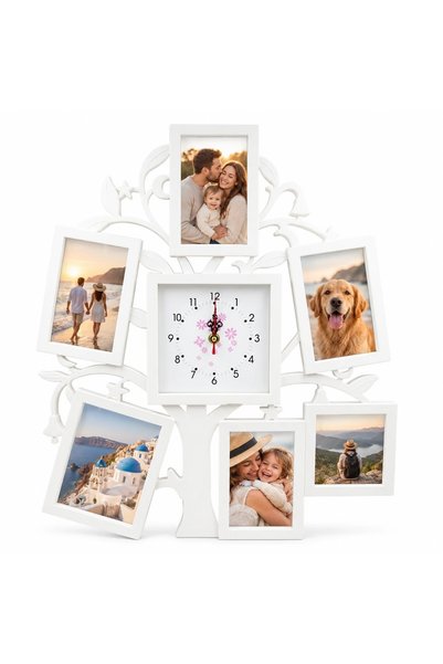 Fabricacucadouri.ro Rama foto colaj Copac cu ceas, alb – 6 fotografii incluse