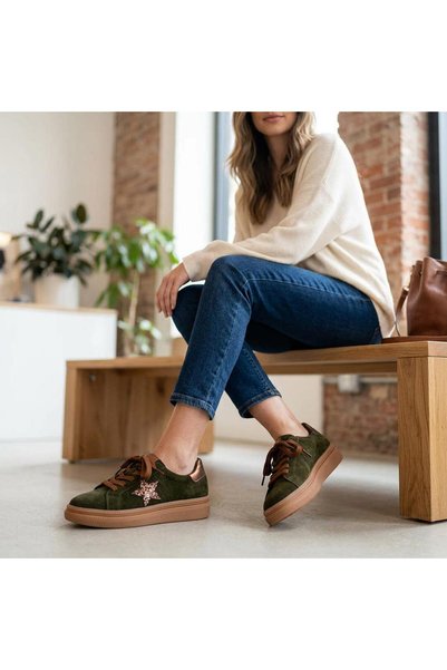 Venüs 2652451K Women's Genuine Suede Leather Star Pattern Sneaker Shoes