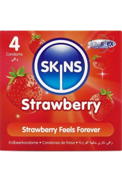 Skins Опаковка от 4 броя премиум презервативи с вкус на ягода