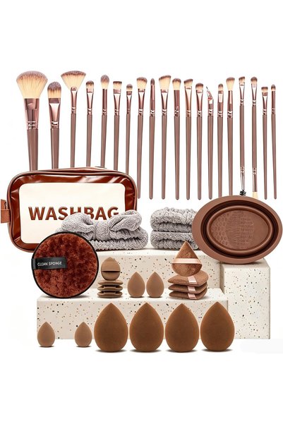 UrlaSolar 42pcs Makeup Brush & Sponge Set with Portable Storage Bag, Multi-Si...