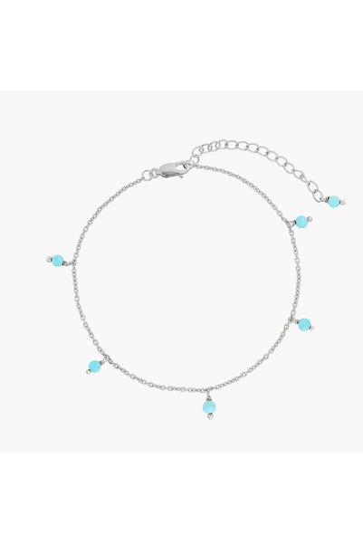 Indira Jewelry Ασημένιο βραχιόλι αστραγάλου με σταγόνα πολύτιμου λίθου - Τυρκ...