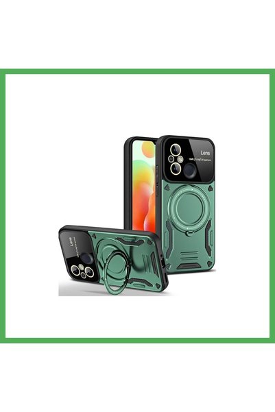 Nur store Çanta Redmi 12C Compatible Case with Joy Lens Stand - Dark Green Be...