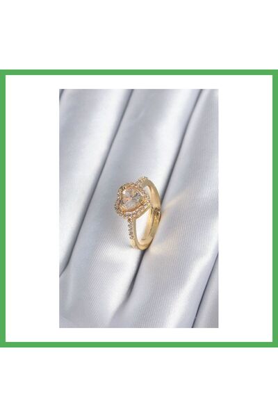 Nur store Çanta Brass Gold Color Zircon Stone Charm Model Women's Ring Bezoss