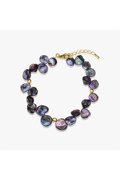 Indira Jewelry Bratara din argint Golden Lulu - Perle Keshi Negre