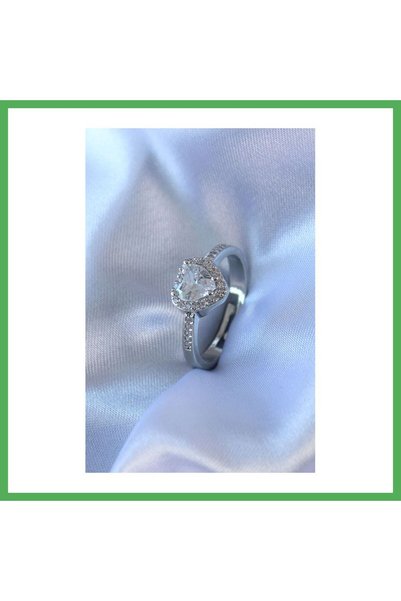 Nur store Çanta Silver Color Zircon Stone Charm Model Brass Women's Ring Bezoss