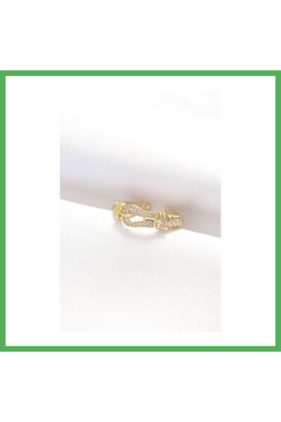 Nur store Çanta Belt Buckle Design Gold Color Zircon Stone Adjustable Ring Be...