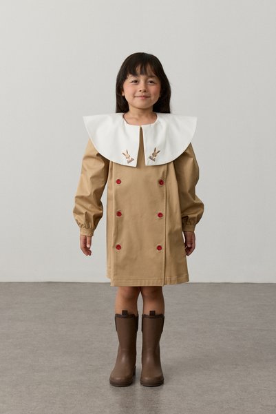Fahhar Kids Garni Collared Double Buttoned Dress Camel